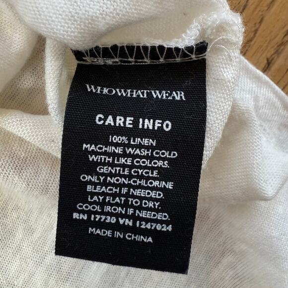 WHO What Wear T shirt Winter White 100% linen crew neck shirt sleeve tee SZ XXL - Picture 4 of 7